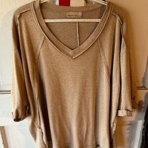 Zenana Outfitters Tan V-Neck Top